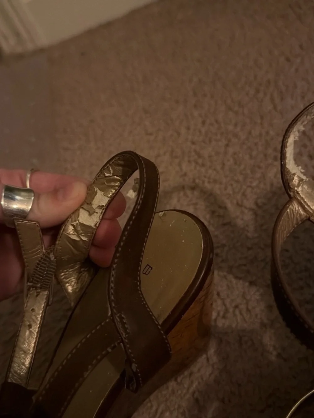 Bandolino Brown and Gold Wedge Sandals